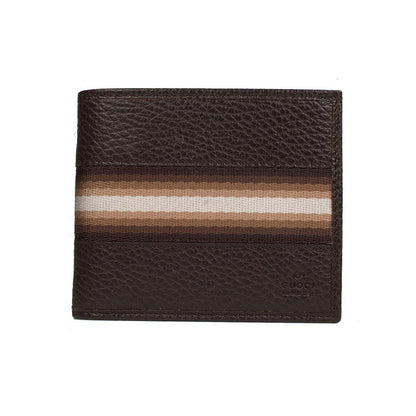 Gucci Men' s Wallet Signature Brown Leather Web Brown / White Stripe Fabric (GGMW2012)