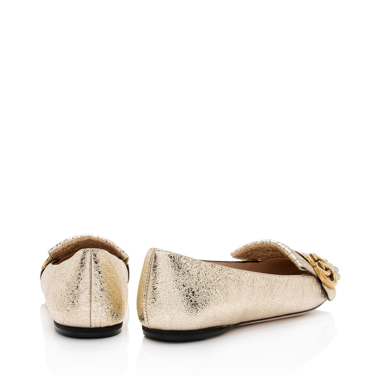 Gucci Metallic Laminate Calfskin GG Marmont Fringe Flats - Size 7 / 37 (SHF-kBjuo2)