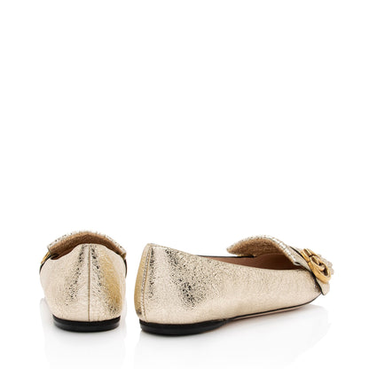 Gucci Metallic Laminate Calfskin GG Marmont Fringe Flats - Size 7 / 37 (SHF-kBjuo2)