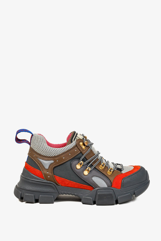 Gucci Women's Flashtrek Grey Orange Hiking Sneakers