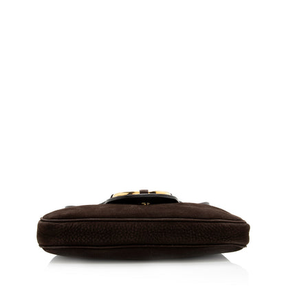 Gucci Nubuck Leather Ribot Flap Small Shoulder Bag