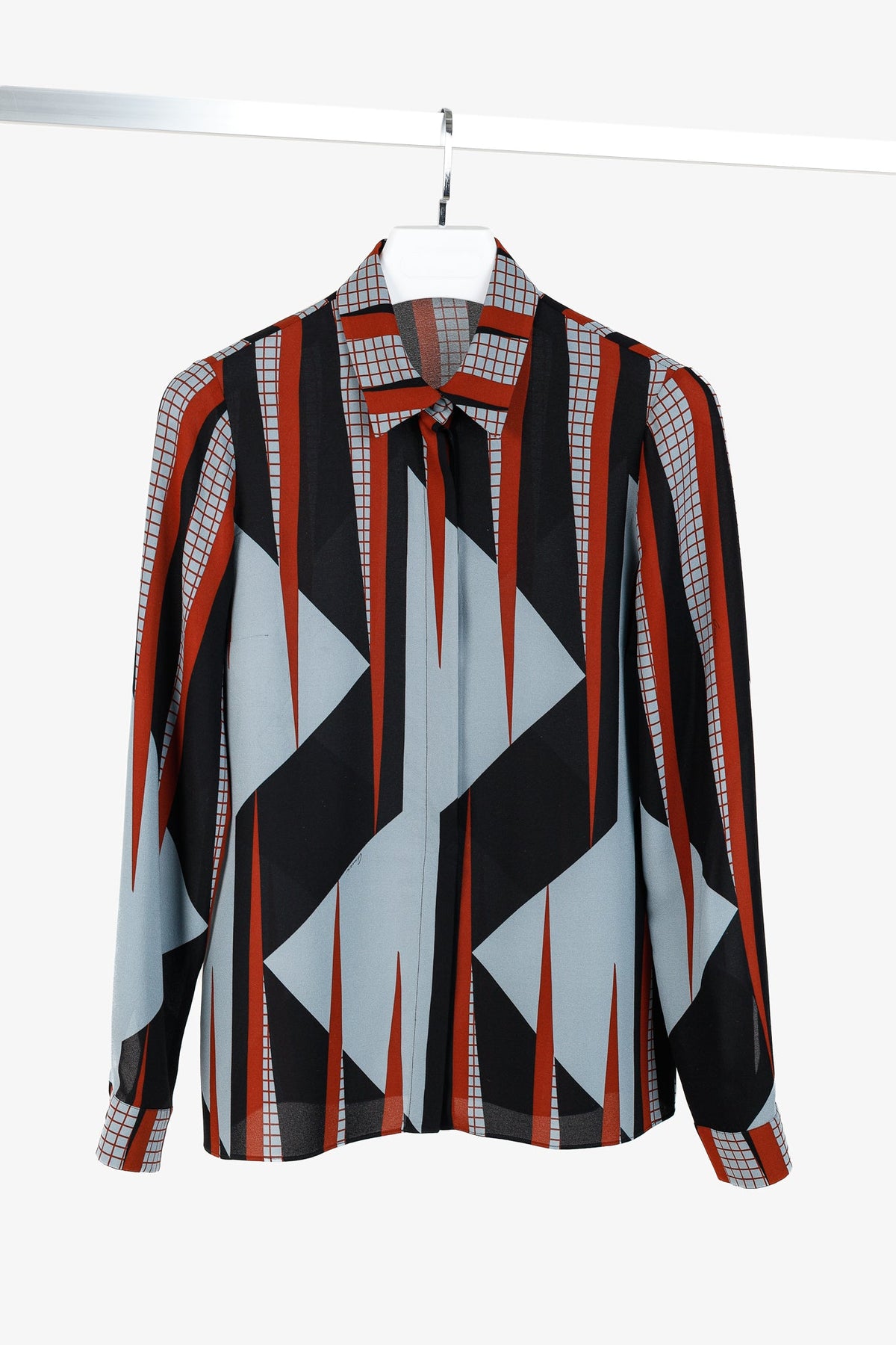 Gucci PF/15 Dusty Avio Triangle-Print Silk Shirt