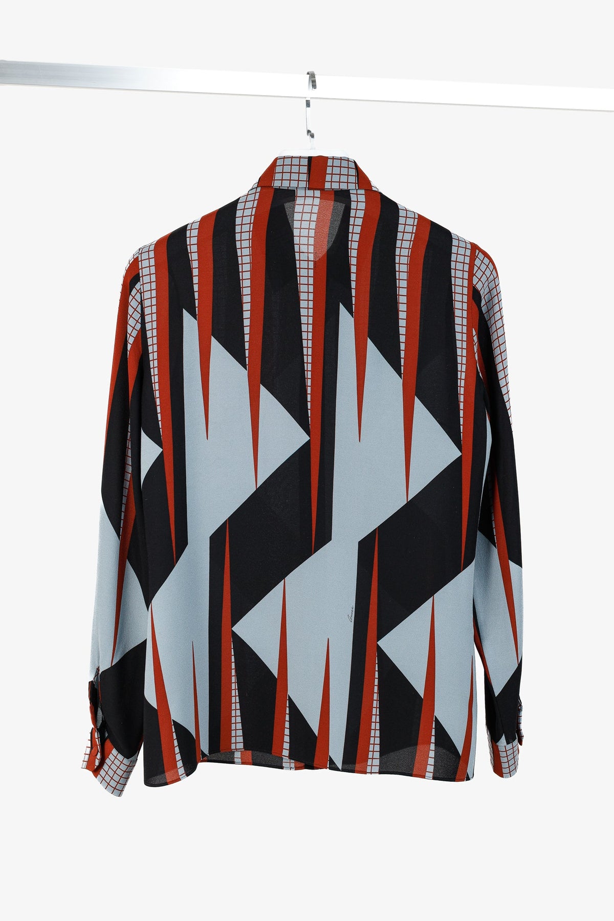 Gucci PF/15 Dusty Avio Triangle-Print Silk Shirt