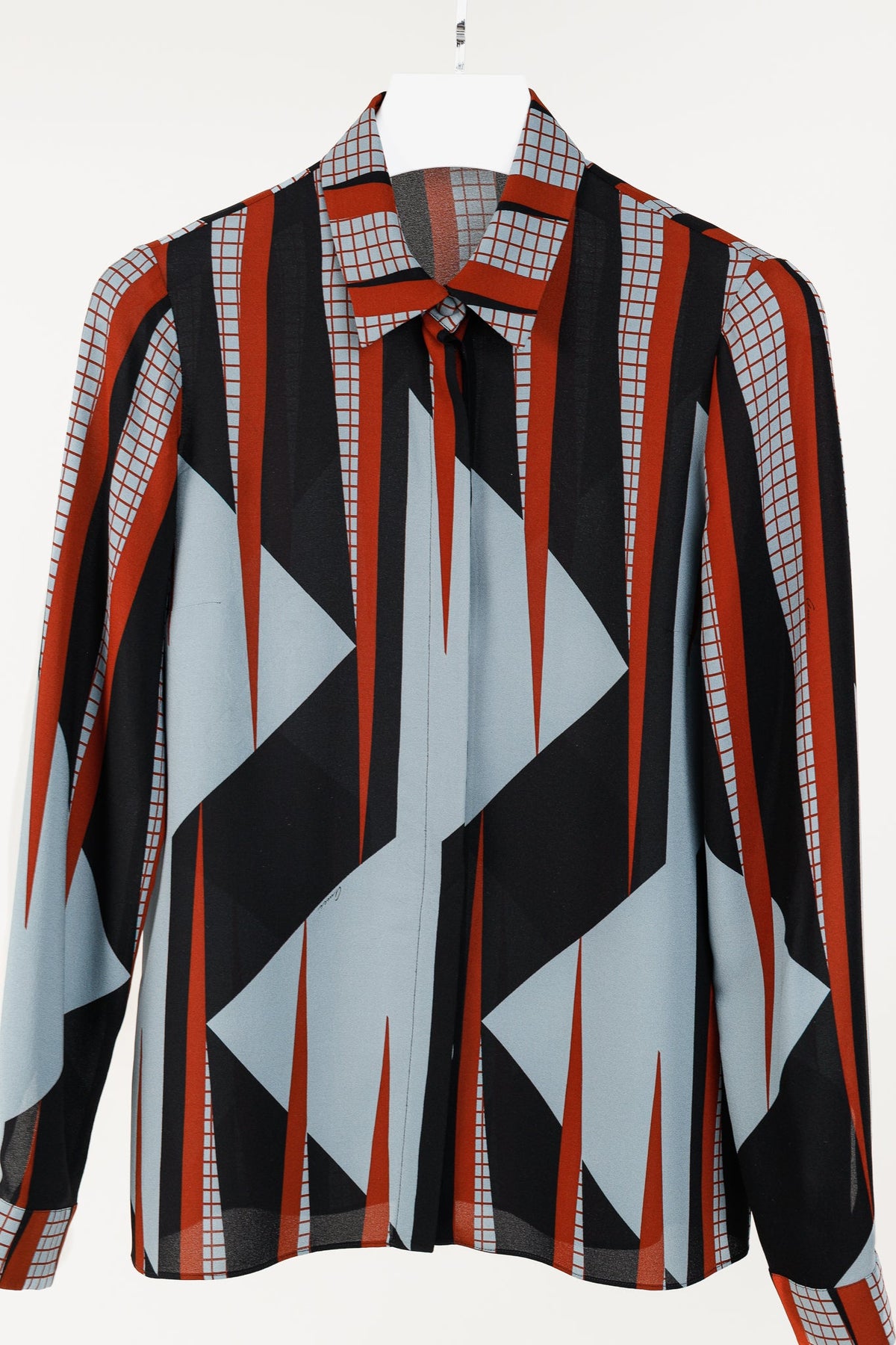 Gucci PF/15 Dusty Avio Triangle-Print Silk Shirt