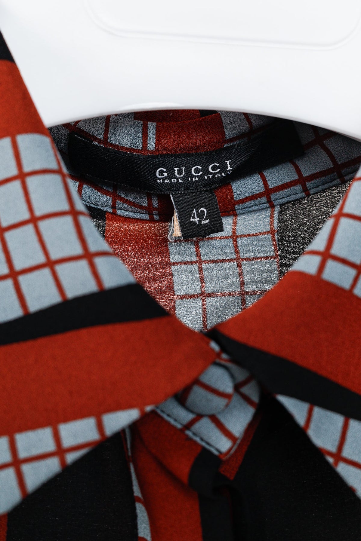 Gucci PF/15 Dusty Avio Triangle-Print Silk Shirt