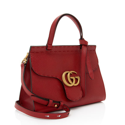 Gucci Pebbled Leather GG Marmont Mini Top Handle (SHF-CZXc44)