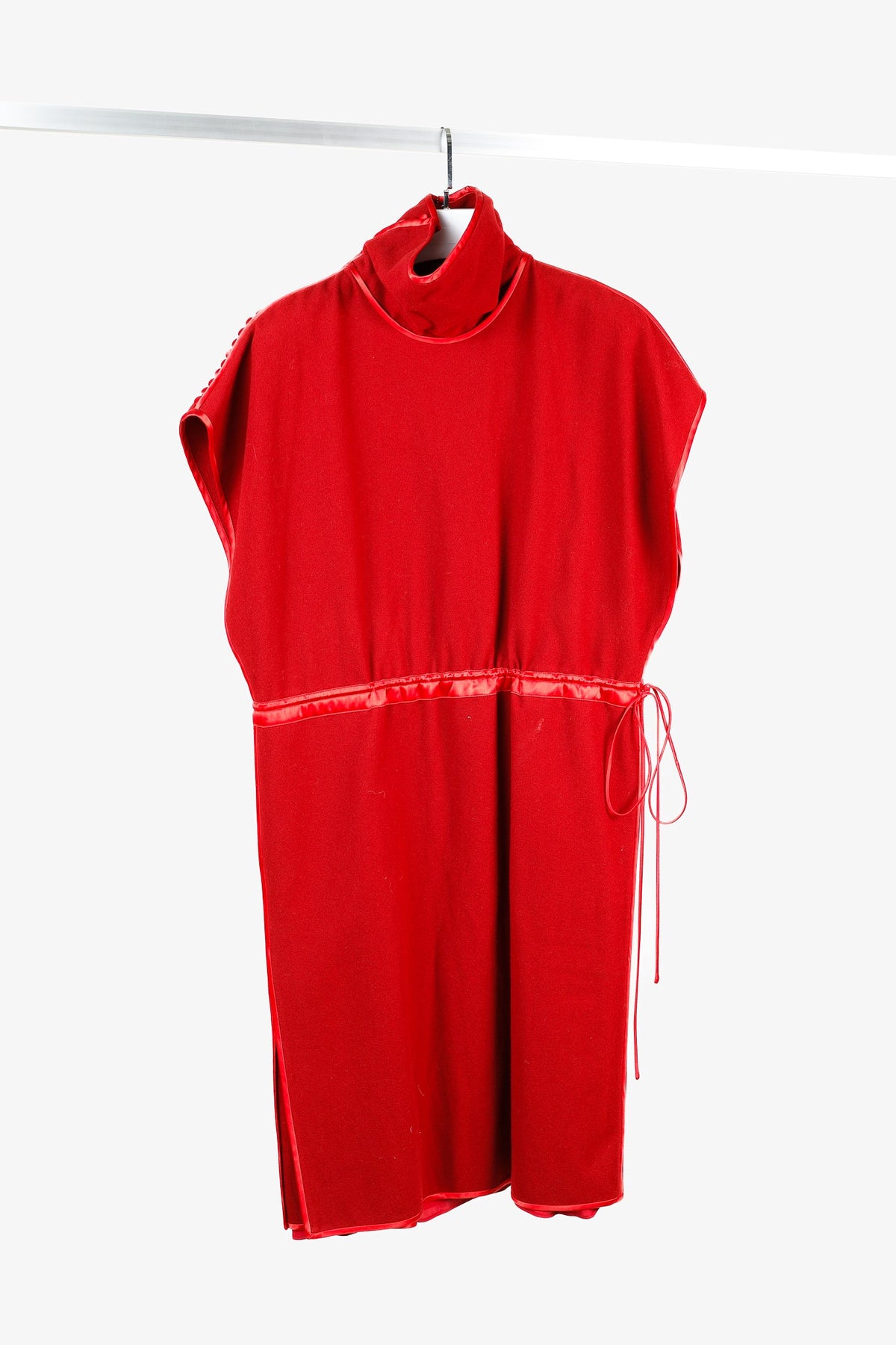 Gucci AW/19 Runway Red Wool Satin-Trim Cowl-Neck Dress