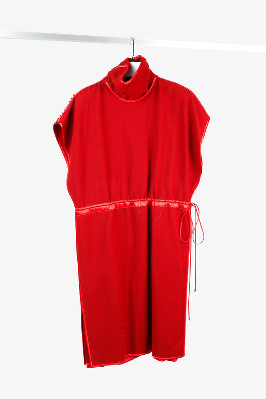 Gucci AW/19 Runway Red Wool Satin-Trim Cowl-Neck Dress