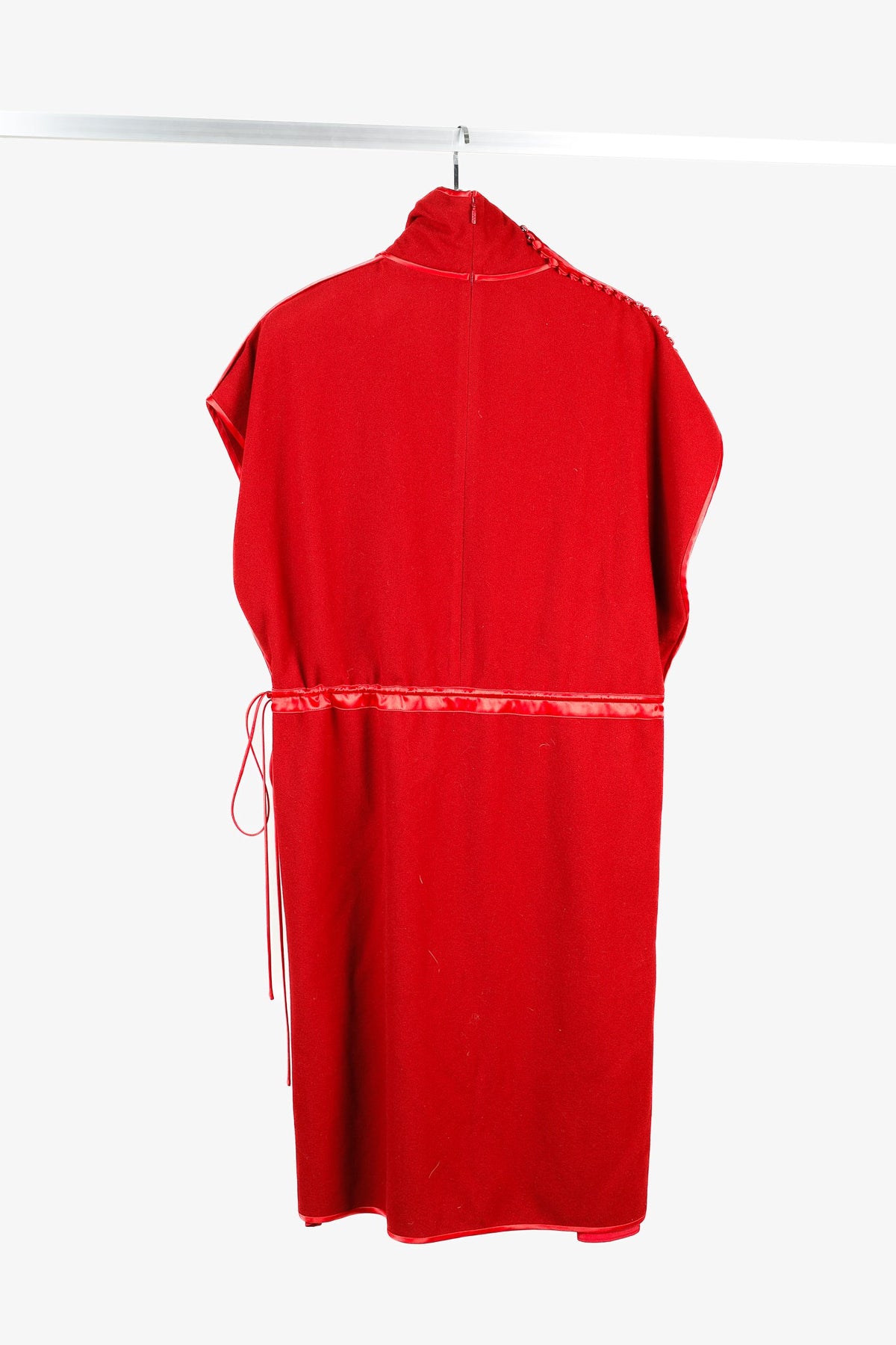 Gucci AW/19 Runway Red Wool Satin-Trim Cowl-Neck Dress