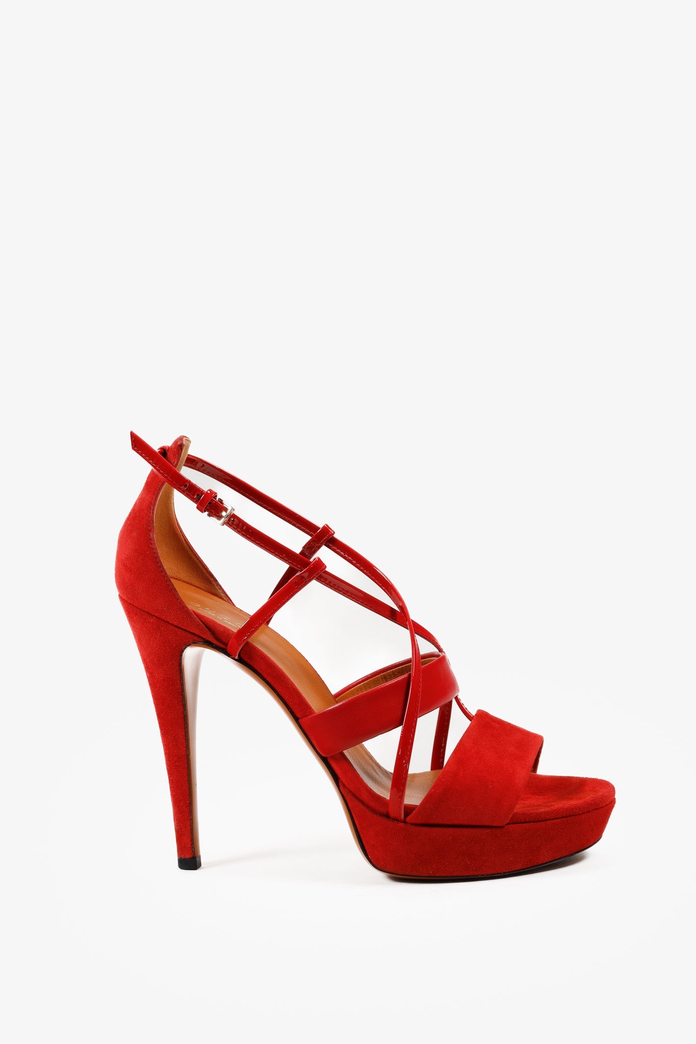 Gucci Red Suede Criss Cross Strappy Platform Sandal Pumps