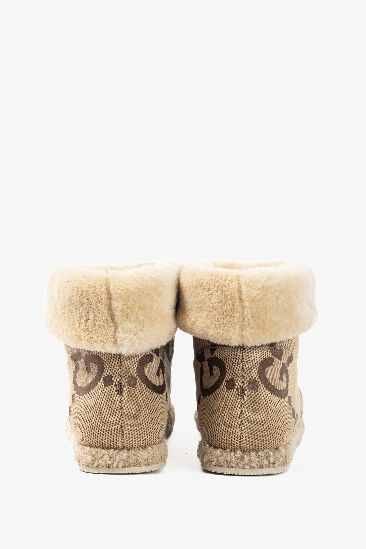 Gucci Fria Beige Jumbo GG Sherpa Horsebit Ankle Boots