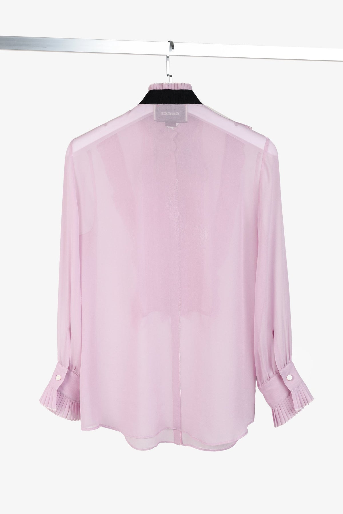 Gucci Resort 2016 Pink Silk Pleated Ruffle Tie-Neck Shirt