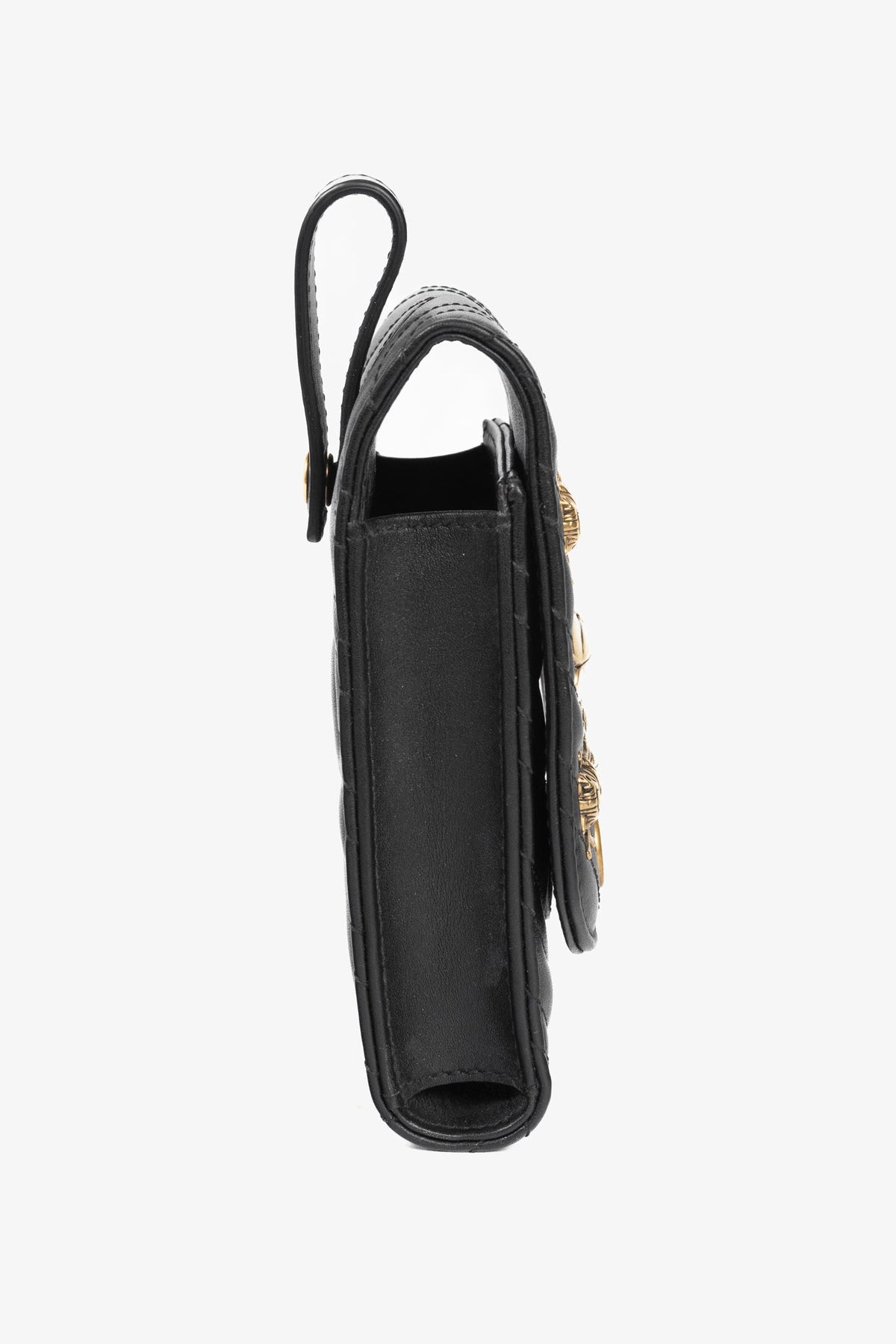 Gucci GG Marmont Black Quilted Leather Animal Studs Belt Pouch