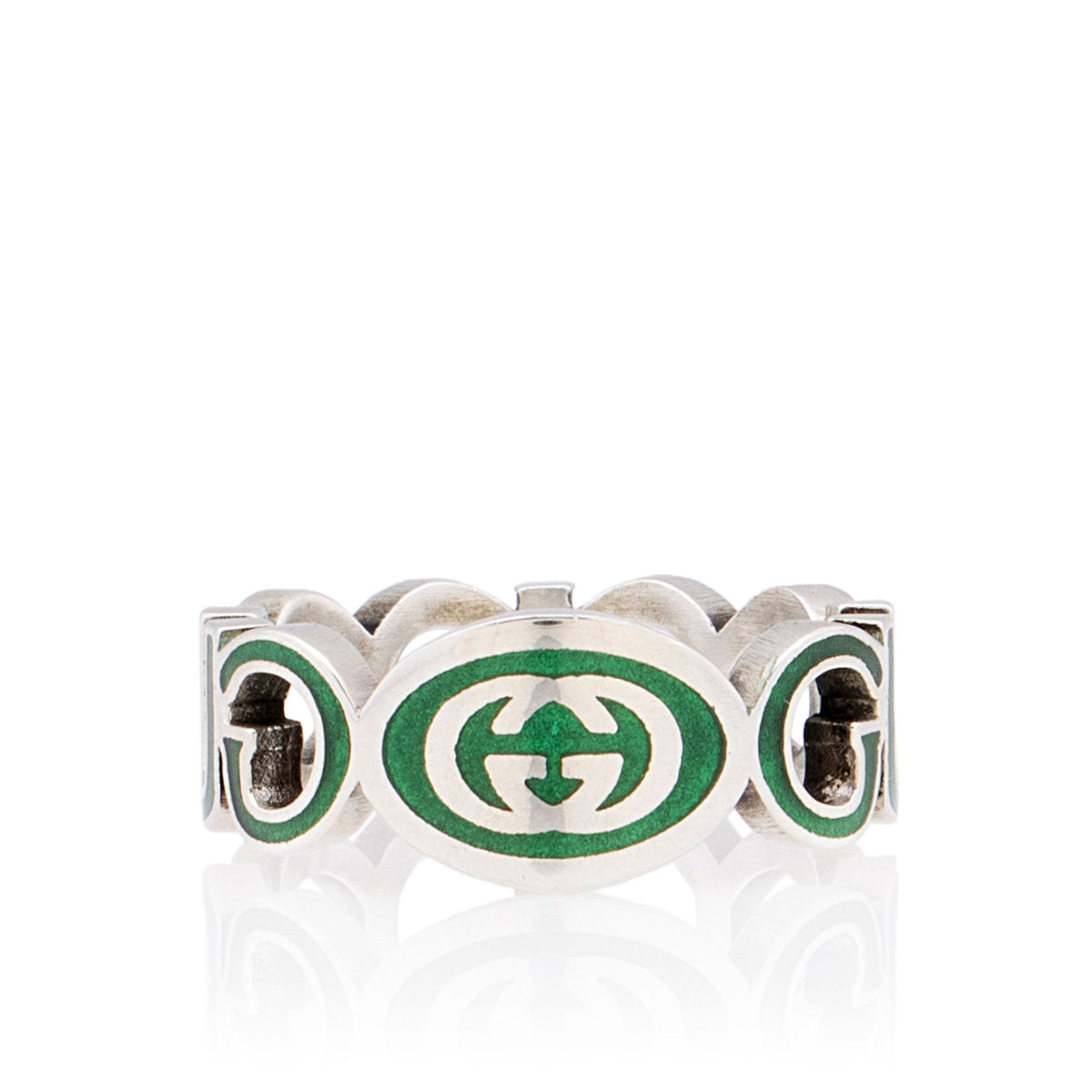 Gucci Sterling Silver Enamel Gucci Ring - Size 8 3/4