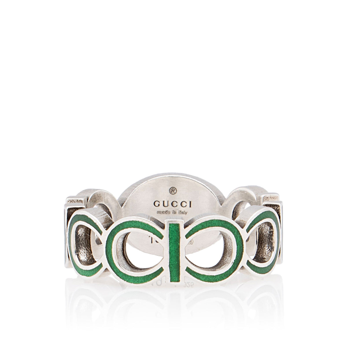 Gucci Sterling Silver Enamel Gucci Ring - Size 8 3/4