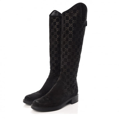 GUCCI GG Suede Leather Knee High Riding Boots