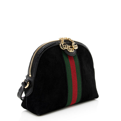 Gucci Suede Patent Leather Ophidia Dome Small Shoulder Bag (SHF-19215)
