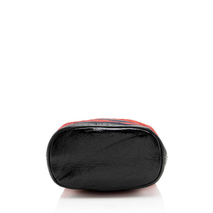 Gucci Suede Patent Leather Ophidia Mini Bucket Bag (SHF-22971)