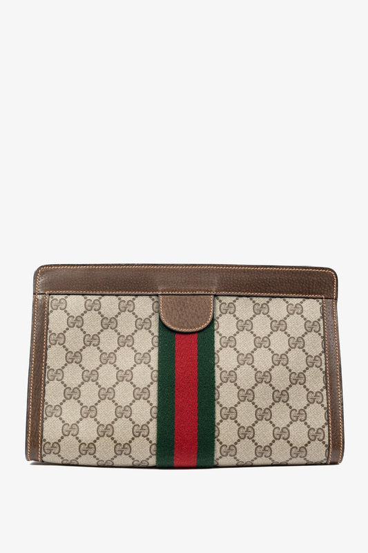 Gucci Accessory Collection Vintage Khaki GG Canvas Web Oversized Clutch