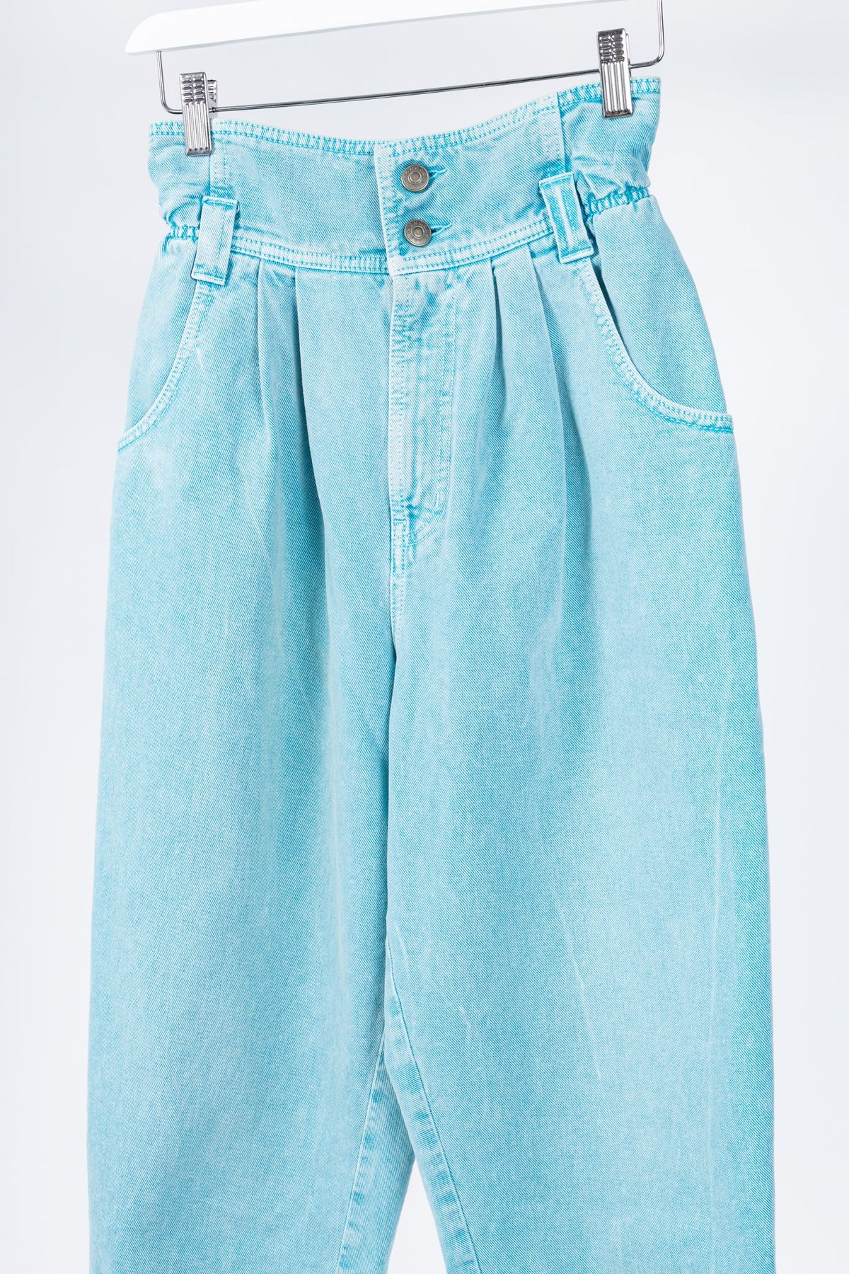 Gucci PF/19 Blue Embroidered Cherry Tapered Paperbag-Waist Jeans