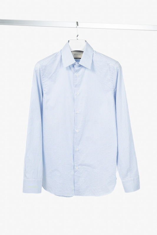 Gucci Blue & White Striped Cotton-Poplin Buttoned Shirt