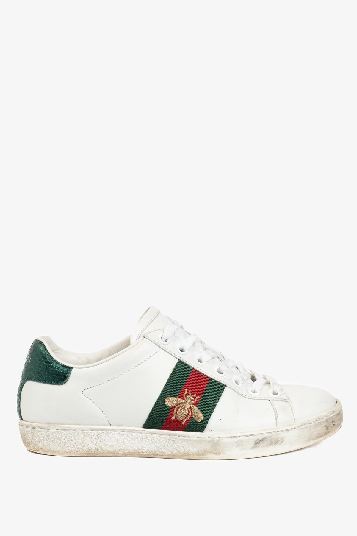 Gucci Ace Bee White Leather Lace-Up Sneakers
