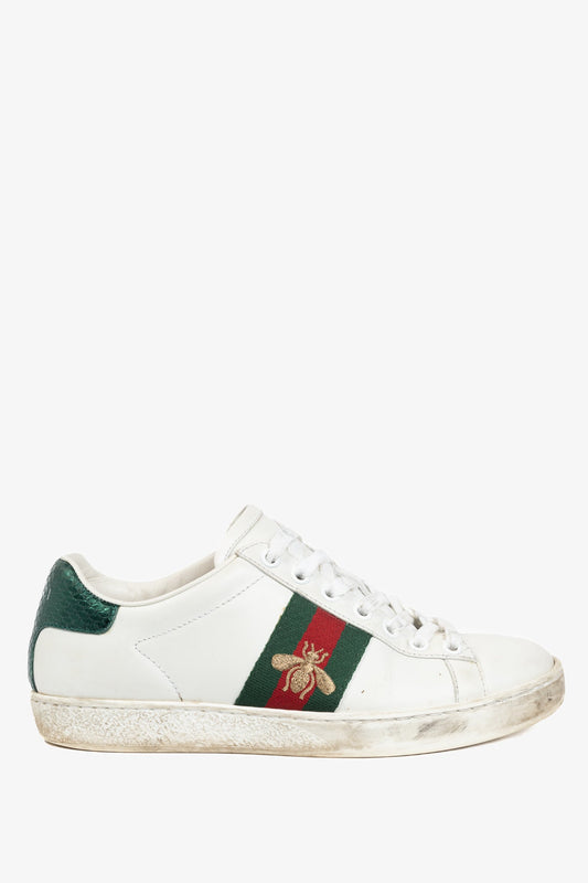 Gucci Ace Bee White Leather Lace-Up Sneakers