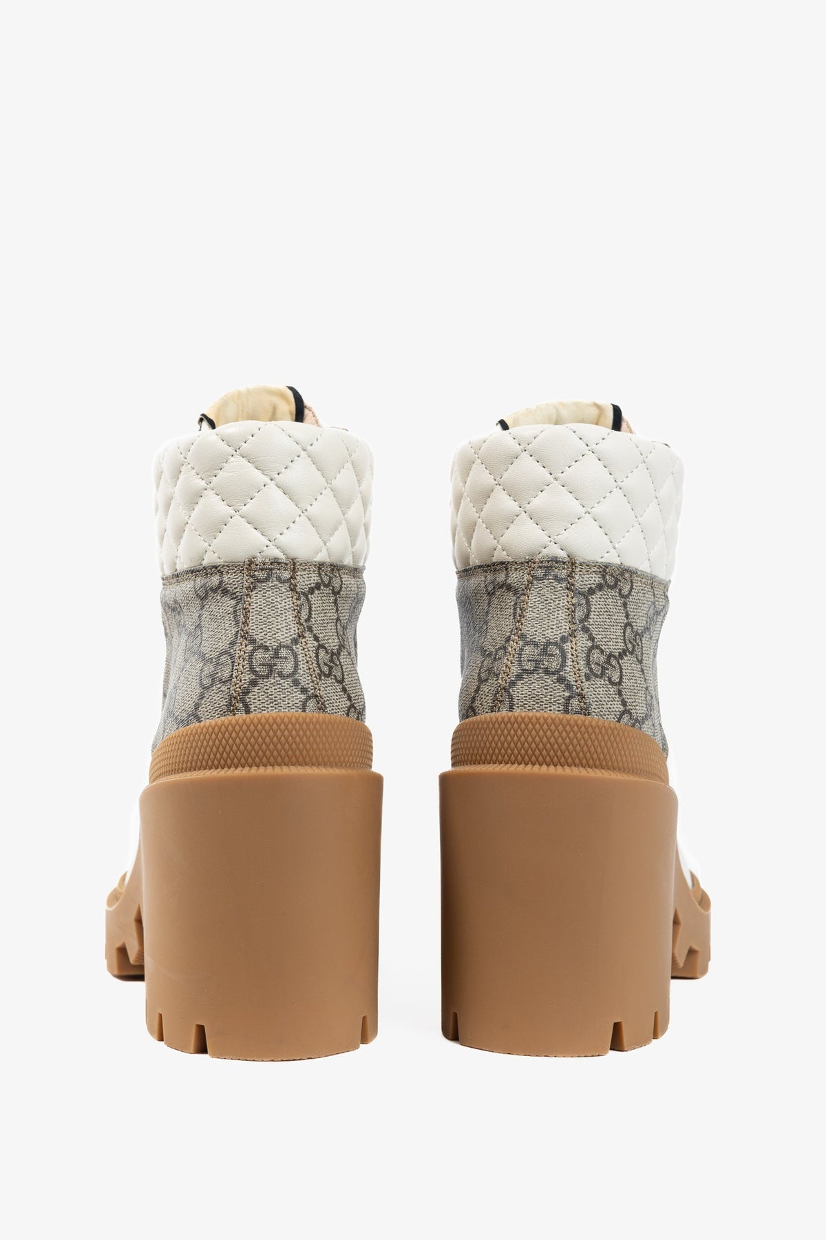 Gucci Beige & Ebony Canvas & Leather Lace-Up GG Ankle Boots