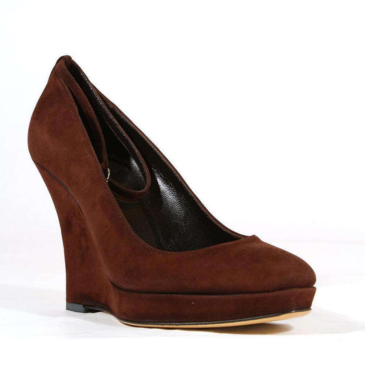 Gucci Women's Designer Shoes Brown Suede Wedge Heel 163342 (GGW1548)