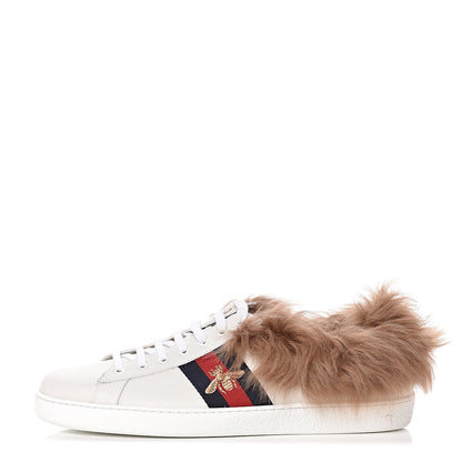 Gucci Calfskin Wool Web Bee Embroidered Mens Ace Sneakers