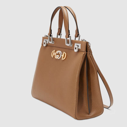 Gucci Zumi Handbag Women's Beige MEDIUM Full Grain Calf-Skin Leather Shoulder Bag (GG2054-B)