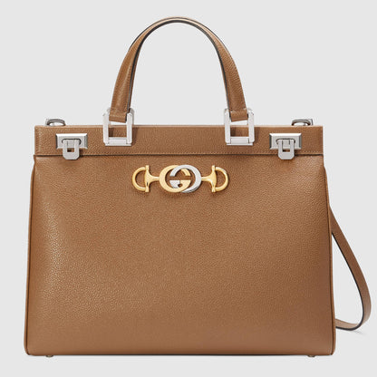 Gucci Zumi Handbag Women's Beige MEDIUM Full Grain Calf-Skin Leather Shoulder Bag (GG2054-B)