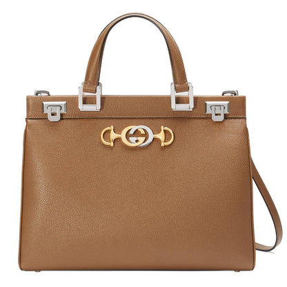 Gucci Zumi Handbag Women's Beige MEDIUM Full Grain Calf-Skin Leather Shoulder Bag (GG2054-B)