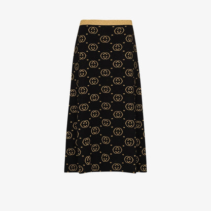 GUCCI GG Jacquard Lamé Wool Skirt