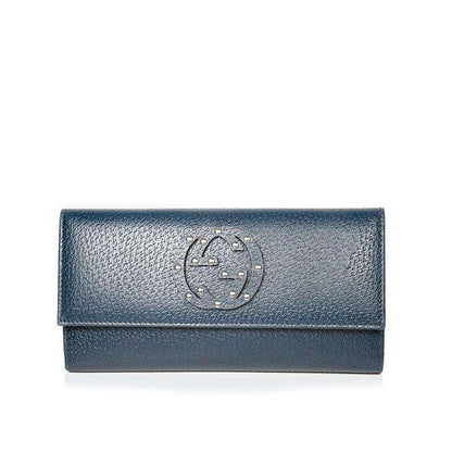 Gucci wallet Women's leather large check book style Navy 231843