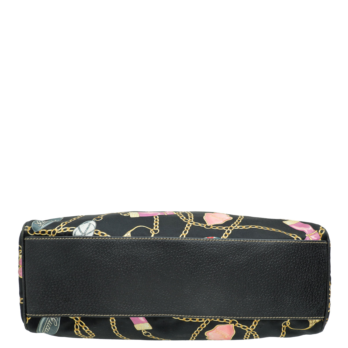 Gucci Black Multicolor Printed Silk Satin Charmy Boston Bag