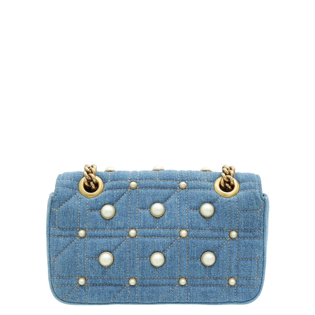 Gucci Blue GG Denim Marmont Pearl Mini Shoulder Bag