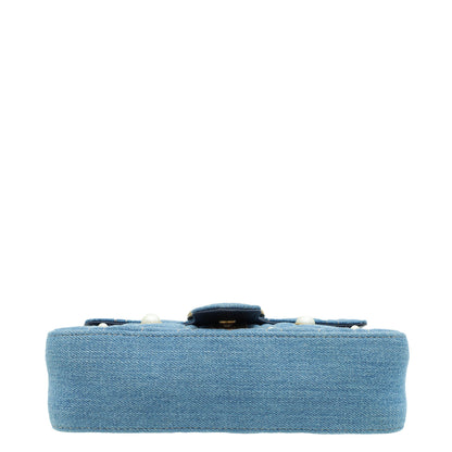 Gucci Blue GG Denim Marmont Pearl Mini Shoulder Bag