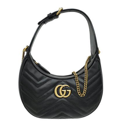 Gucci Black GG Marmont Chain Hobo Shoulder Bag