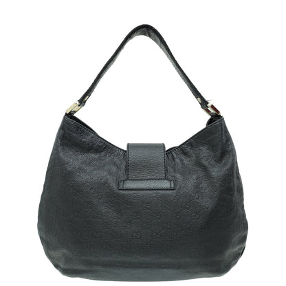 Gucci Black Guccissima New Web Large Hobo Bag