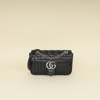 Gucci Black Mix Quilt GG Marmont Medium Shoulder Bag