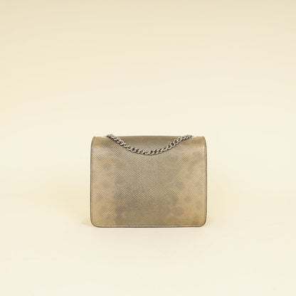 Gucci Metallic Olive Lizard Interlocking G Flap Chain Shoulder Bag
