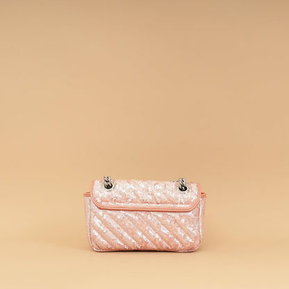 Gucci Pink Sequins GG Marmont Flap Small Shoulder Bag
