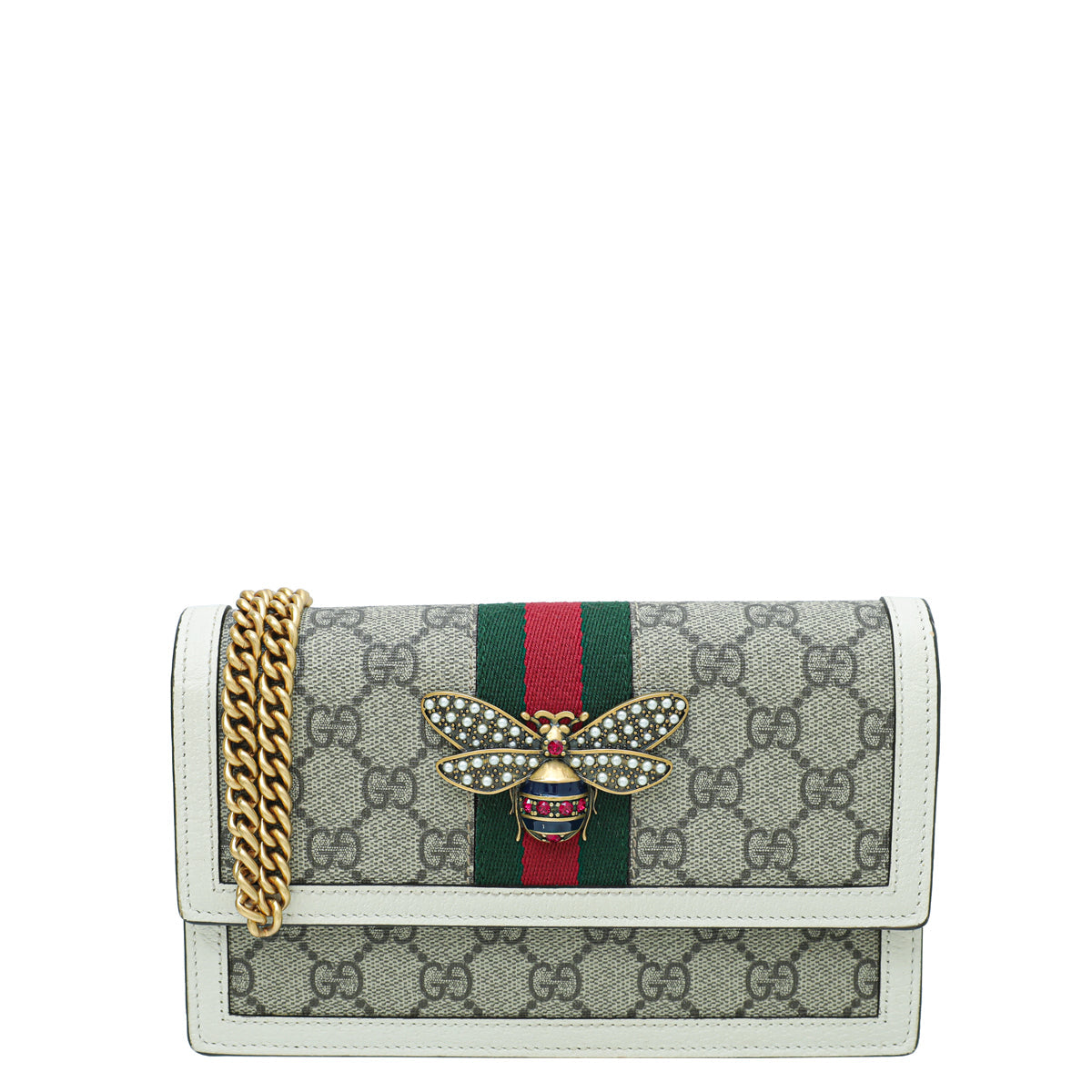 Gucci Multicolor Web Queen Margaret Chain Wallet