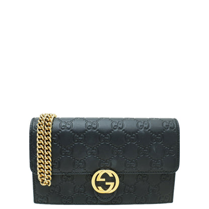 Gucci Black Guccissima Interlocking G Wallet on Chain