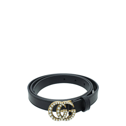 Gucci Black Double G Pearl 20mm Belt 34
