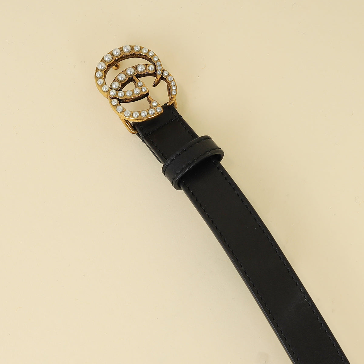 Gucci Black Double G Pearl 20mm Belt 34