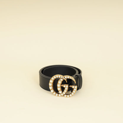 Gucci Black Double G Pearl Buckle 40mm Belt 32