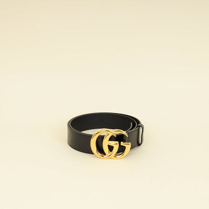 Gucci Black GG Marmont Wide Belt W/ Shiny Buckle 32