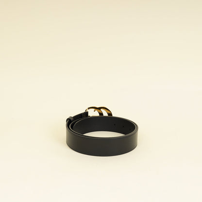 Gucci Black GG Marmont Wide Belt W/ Shiny Buckle 32